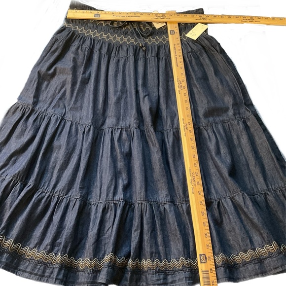 Cactus + Pearl Midi Skirt XXL in Slate Blue 100% Cotton Soft Smocked Denim Look - Picture 8 of 16